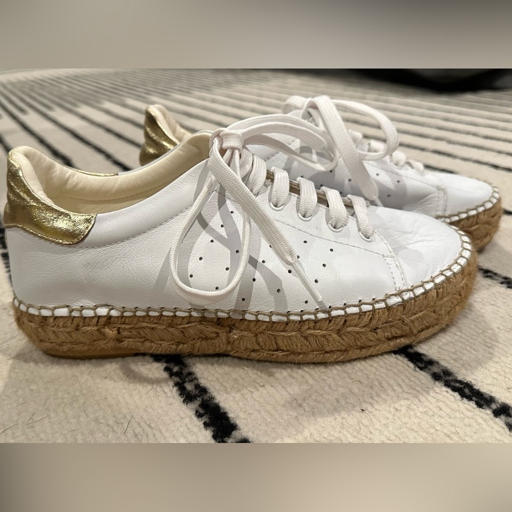 The Shoe Box / White and Gold Sneaker Espadrilles/ Women size 7. No box